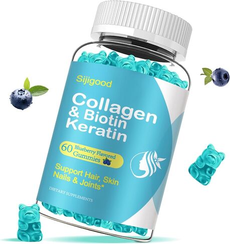 Biotin Gummies 15000mcg with Collagen, Keratin, Hyaluronic Acid, Vitamin for Skin, Hair Growth, Nails & Joints, Women Men Adults Kids - 60 Blueberry Flavored Gummies in Kuwait