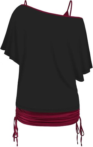 DRESSFO Women's Skull and Slogan Print Oblique Shoulder T Shirt and Cinched Ruched Tank Top Set in Saudi Arabia