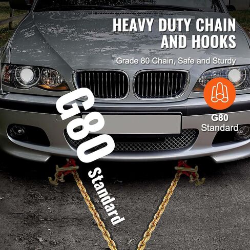 VEVOR G80 V Bridle Chain, 5/16" x 3' Towing Chain Bridle with R Hooks, T Hooks, J Hooks and Grab Hooks, Transport Tow Chain Bridle with 10800 lbs Safe Working Load for Flatbed Truck Wrecker Recovery in Saudi Arabia