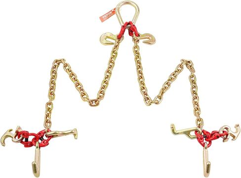 VEVOR G80 V Bridle Chain, 5/16" x 3' Towing Chain Bridle with R Hooks, T Hooks, J Hooks and Grab Hooks, Transport Tow Chain Bridle with 10800 lbs Safe Working Load for Flatbed Truck Wrecker Recovery in Saudi Arabia