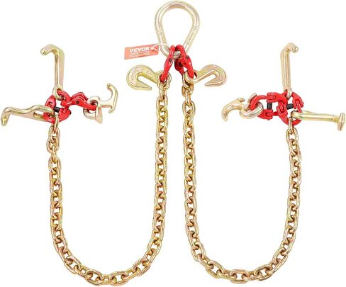 VEVOR G80 V Bridle Chain, 5/16" x 3' Towing Chain Bridle with R Hooks, T Hooks, J Hooks and Grab Hooks, Transport Tow Chain Bridle with 10800 lbs Safe Working Load for Flatbed Truck Wrecker Recovery in Saudi Arabia