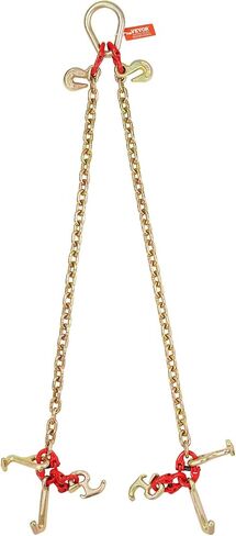 VEVOR G80 V Bridle Chain, 5/16" x 3' Towing Chain Bridle with R Hooks, T Hooks, J Hooks and Grab Hooks, Transport Tow Chain Bridle with 10800 lbs Safe Working Load for Flatbed Truck Wrecker Recovery in Saudi Arabia