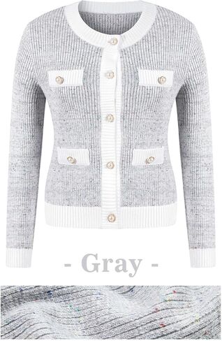 Langwyqu Womens Long Sleeve Button Down Cardigan Sweaters Cropped Open Front Tweed Jacket Fall Elegant Knit Tops in Kuwait