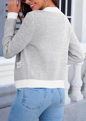 Langwyqu Womens Long Sleeve Button Down Cardigan Sweaters Cropped Open Front Tweed Jacket Fall Elegant Knit Tops in Kuwait