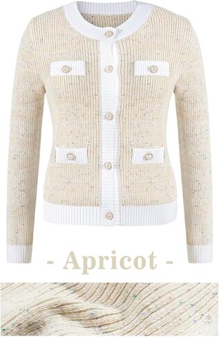 Langwyqu Womens Long Sleeve Button Down Cardigan Sweaters Cropped Open Front Tweed Jacket Fall Elegant Knit Tops in Kuwait