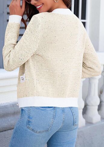 Langwyqu Womens Long Sleeve Button Down Cardigan Sweaters Cropped Open Front Tweed Jacket Fall Elegant Knit Tops in Kuwait