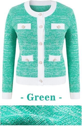 Langwyqu Womens Long Sleeve Button Down Cardigan Sweaters Cropped Open Front Tweed Jacket Fall Elegant Knit Tops in Kuwait