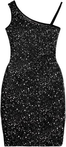 WDIRARA Girl's Sequin Asymmetrical Neck Sleeveless Party Bodycon Midi Dress in Saudi Arabia