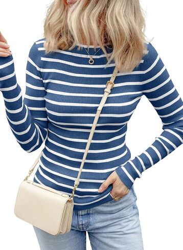 EVALESS Striped Sweater for Women Fall Trendy 2024 Crewneck Ribbed Knit Pullover Clothes Long Sleeve Basic Sweaters Tops in Saudi Arabia