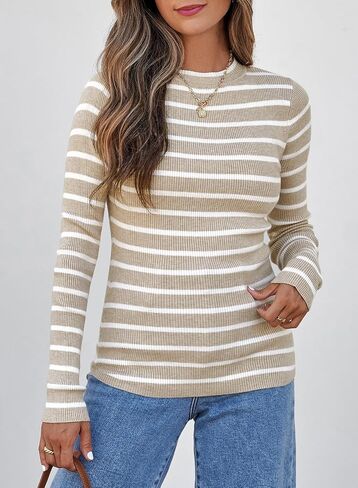EVALESS Striped Sweater for Women Fall Trendy 2024 Crewneck Ribbed Knit Pullover Clothes Long Sleeve Basic Sweaters Tops in Saudi Arabia