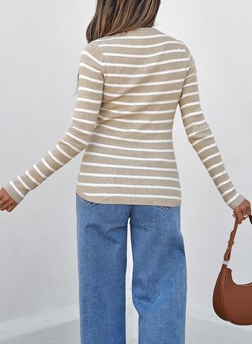 EVALESS Striped Sweater for Women Fall Trendy 2024 Crewneck Ribbed Knit Pullover Clothes Long Sleeve Basic Sweaters Tops in Saudi Arabia