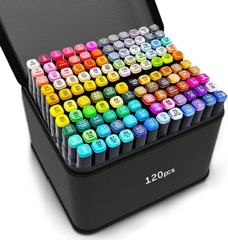 80 Colors Alcohol Markers with Base, Permanent Dual Tip Art Markers for Adults Anime Coloring Sketch Illustrations Pefect for Gift- Refillable in Saudi Arabia