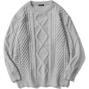 Vamtac Womens Cable Knit Sweater Cream Fall Sweaters Oversized Chunky Crewneck Pullover Knitted Tops
