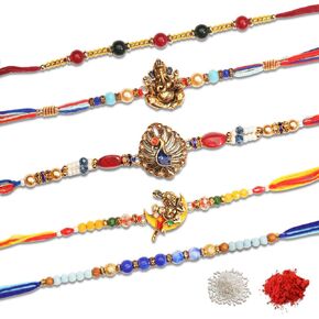 Rakhi For Brother with Gift Set - Set of 5, Rakhi For Brother with Card, Roli Chawal | Rakhi for Brother and Bhabhi | Rakhi Hamper For Brother | Bhaiya Bhabhi Rakhi | Raksha Bandhan Rakhi