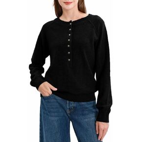 Amazhiyu Women’s 100% Wool Henley Sweaters Long Sleeve Button Up Tops