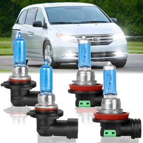 Fit for Honda Odyssey 2011 2012 2013 2014 2015 2016 Light Bulb High Performance Halogen Headlight Bulbs,9005 High Beam + H11 Low Headlamp Replacement Bulb Kit,Pack of 4