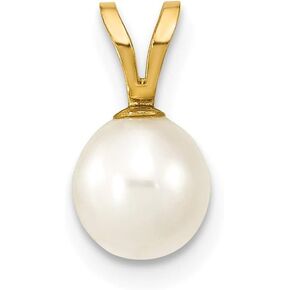 Solid 14k Yellow Gold 6-7mm Round White Freshwater Cultured Pearl Pendant Charm - 10mm x 6mm