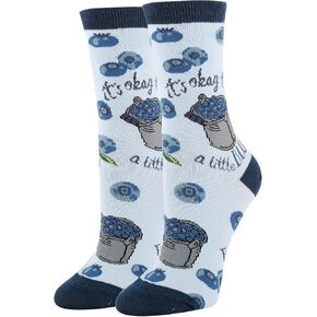 Women's Novelty Food Fruit Crew Socks, Funny Saying Crazy Socks, Cool Cute Cotton Socks, Shoe Size 5-10