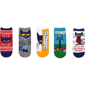 Pete the Cat Socks Gifts (Adult) (5 Pair) - Merchandise Costume Lowcut Socks - Fits Shoe Size: 4-10 (Ladies)