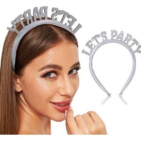 Foyte Party Cheers Headband Silver Letter Hair Hoop Glitter Holiday Headpiece for Christmas and Festivals Party (LETS PARTY silver)