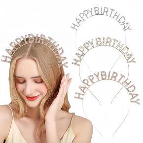 3 Pcs Birthday Crowns for Women, Happy Birthday Headbands Shiny Rhinestones Metal Hair Bands, Gold Silver Rose Gold Hair Headband, Sweet Happy Birthday Accessories