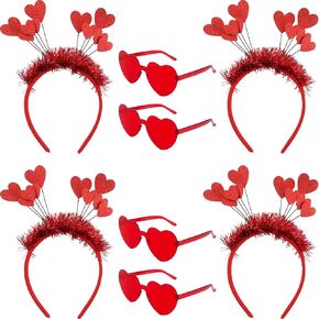 8 Pack Valentine's Day Headband Set Red Sequin Heart Headband and Heart Sunglasses for Wedding Valentine Festival Party Headwear Accessories