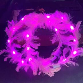 LED Feather Wreath Crown Headband Light-Up Angel Halo Headband For Wedding Christmas Halloween Valentine's Day (Pink)