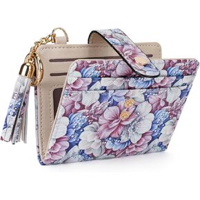 APHISON Women RFID Slim Bifold Wallet, Card Holder with Zipper Coin Purse, Ultra-Thin Compact Wallet with ID Window Minimalist Sky