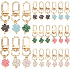 PH PandaHall 24pcs Clover Keychain 6 Colors Four Leaf Key Chain Alloy Shamrock Enamel Pendant Lucky Bag Decorations for Car Key DIY Jewelry Making Craft Crafting Accessories