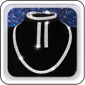GORAIS Bridal Wedding Jewelry Set Silver Rhinestone Necklace Earrings Bracelet Sets Formal Costume Jewelry for Women and Brides