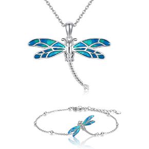 Dragonfly Necklace Bracelet Sterling Silver Dragonfly Pendant Christmas Jewelry Set for Women Dragonfly Lovers