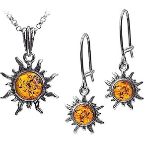 Ian and Valeri Co. Amber Sterling Silver Sun Earrings Pendant Necklace 18 Inches