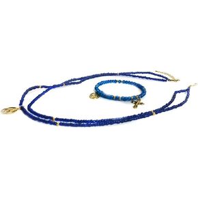 Our Lady of Grace Blue Beaded Pendant Necklace and Rosary Bracelet Set