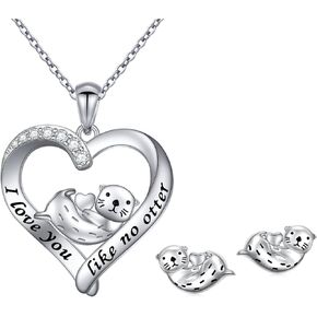 Item Sea Otter Heart Necklace(I love you like no otter) and Item Sea Otter Stud Earrings Bundle
