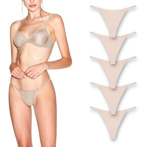G-String Thongs for Women | No-Show Invisible Panty Lines | Seamless | 100% Cotton Gusset | 5 Pack