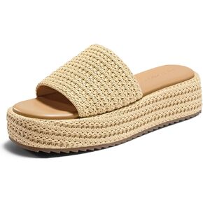 Coutgo Womens Platform Sandals Raffia Espadrilles Slip on Open Toe Cute Boho Summer Beach Slide Sandals