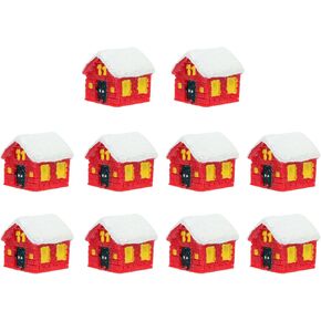 Yardwe 10Pcs Miniature Christmas House Mini House Resin Landscape Ornament for DIY Dollhouse Decoration Fairy Garden Plant Decor