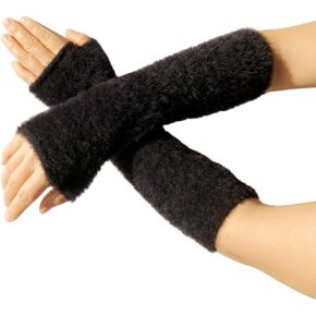 Women Arm Warmers Knit Mitten Mink-Like Furry Fingerless Gloves with Thumb Hole Soft Y2K Wrist Warmers Sleeve