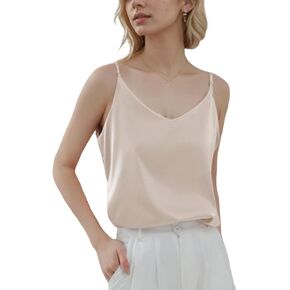 Silk Camisole Tops for Women, Sexy V-Neck Silk Satin Tank Tops Lace Trimmed Camisole