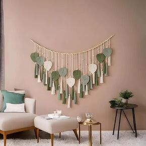 KLEVERISE Bohemian Macrame Wall Hanging Tapestries - Chic Boho Handmade Decor Woven Tapestry with Wooden Beads and Tassel, Feather Leaf Colorful Home Wall Art Decoration, 49.3" x 29.5"