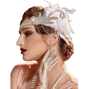 NAISKA 1920s Flapper Feather Headbands Roaring 20s Great Gatsby Rhinestone Headpiece Vintage Gatsby Party Hair Accessories