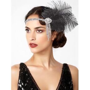 NAISKA 1920s Flapper Feather Headbands Roaring 20s Great Gatsby Rhinestone Headpiece Vintage Gatsby Party Hair Accessories