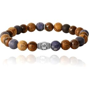SALLY ROSE Lucky Brand Mens Beaded Bracelets, Stretch Bracelet for Men with Stone Beads and Logo Beads, Men's Bead Bracelets