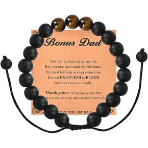 Kefley Dad Grandpa Stepdad Uncle Bracelet Gift for Birthday Chritsmas Fathers Day Adjustable Tiger Eye Stone Bracelets for Men