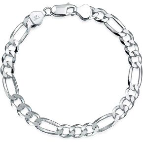 Mens Solid 925 Sterling Silver Chain Bracelet 7.5mm Figaro Chain Length 18.5cm, 19.5cm, 20cm, 21cm and 23cm