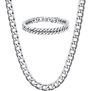 ChainsHouse 9mm 24" Cuban Chain Necklace Men Bracelet 8mm wide 21cm length
