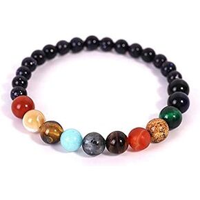 Solar System Eight Planet Themed Pure Natural Stone Beaded Bracelet,Handmade Natural Stone Bracelets Jewelry,Unique Bracelet for Women Men Teen Boys Girls