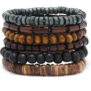 Wooden Beaded Bracelet 8mm Multi-Layered Stretch Bracelet for Men and Women Elastic Bracelet 5pcs