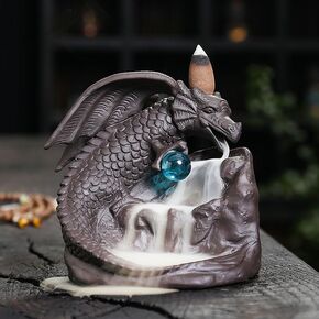 Dragon Backflow Incense Burner,Ceramic Incense Waterfall Burners,Fountain Waterfall Holders,Incense Stick Holder with 30 Backflow Incense Cones and 20 Incense Sticks