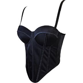 VEENDEO Women's Vintage Strap Party Bustier Corset Top Crop Top Bra Club Party Vest with Detachable Straps